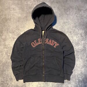 Vintage Old Navy Faded Distressed Full Zip Hoodie College Style Sweatshirt Small